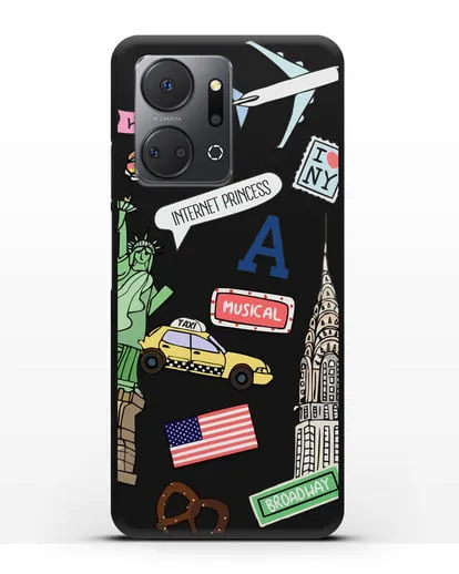 Чехол со стикерами Нью-Йорк, статуя Свободы, желтое такси силиконовый для Honor X7a