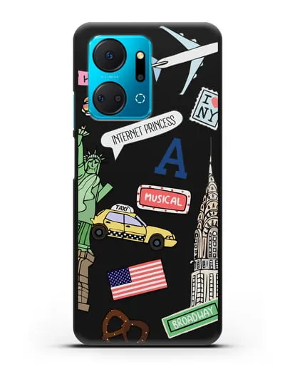 Чехол со стикерами Нью-Йорк, статуя Свободы, желтое такси силиконовый для Honor X7a Plus