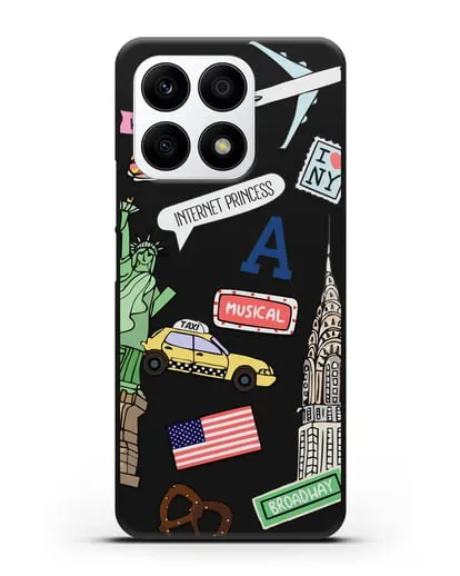 Чехол со стикерами Нью-Йорк, статуя Свободы, желтое такси силиконовый для Honor X8a