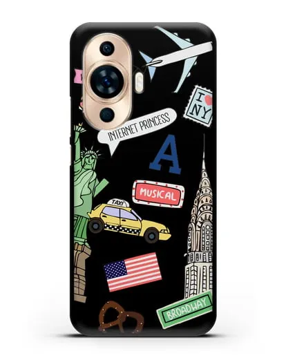 Чехол со стикерами Нью-Йорк, статуя Свободы, желтое такси силиконовый для Huawei Nova 11