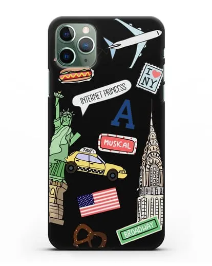 Чехол со стикерами Нью-Йорк, статуя Свободы, желтое такси силиконовый для iPhone 11 Pro
