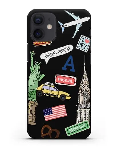 Чехол со стикерами Нью-Йорк, статуя Свободы, желтое такси силиконовый для iPhone 12 mini