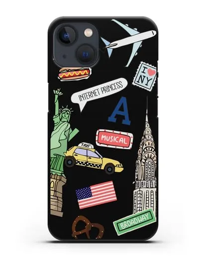 Чехол со стикерами Нью-Йорк, статуя Свободы, желтое такси силиконовый для iPhone 13