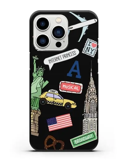 Чехол со стикерами Нью-Йорк, статуя Свободы, желтое такси силиконовый для iPhone 13 Pro