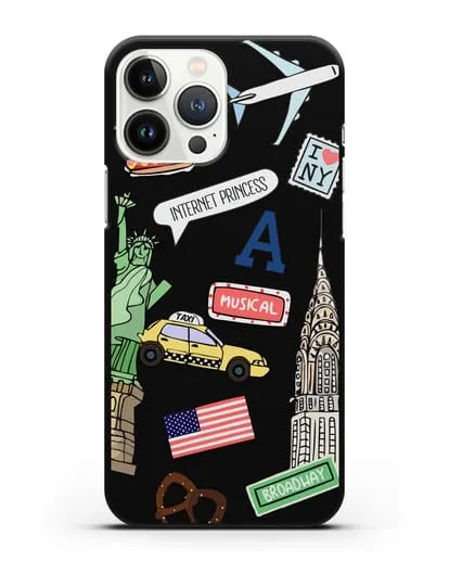 Чехол со стикерами Нью-Йорк, статуя Свободы, желтое такси силиконовый для iPhone 13 Pro Max