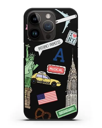 Чехол со стикерами Нью-Йорк, статуя Свободы, желтое такси силиконовый для iPhone 14 Pro