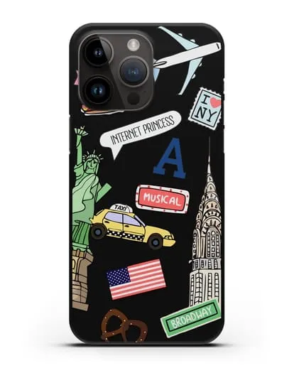 Чехол со стикерами Нью-Йорк, статуя Свободы, желтое такси силиконовый для iPhone 14 Pro Max