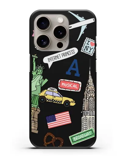 Чехол со стикерами Нью-Йорк, статуя Свободы, желтое такси силиконовый для iPhone 15 Pro