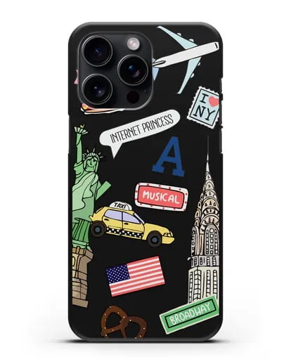 Чехол со стикерами Нью-Йорк, статуя Свободы, желтое такси силиконовый для iPhone 15 Pro Max