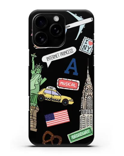 Чехол со стикерами Нью-Йорк, статуя Свободы, желтое такси силиконовый для iPhone 16 Pro Max