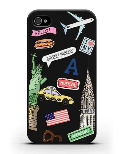 Чехол со стикерами Нью-Йорк, статуя Свободы, желтое такси силиконовый для iPhone 4/4s