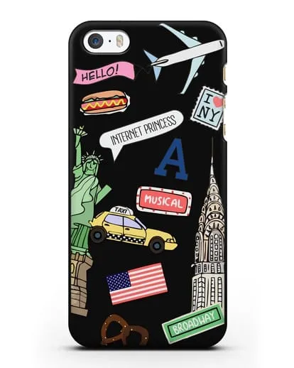 Чехол со стикерами Нью-Йорк, статуя Свободы, желтое такси силиконовый для iPhone 5/5s/SE