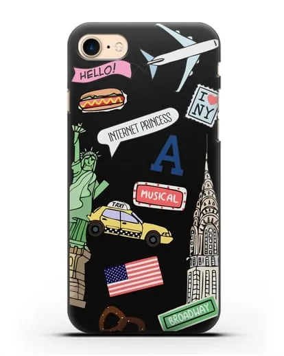 Чехол со стикерами Нью-Йорк, статуя Свободы, желтое такси силиконовый для iPhone 8