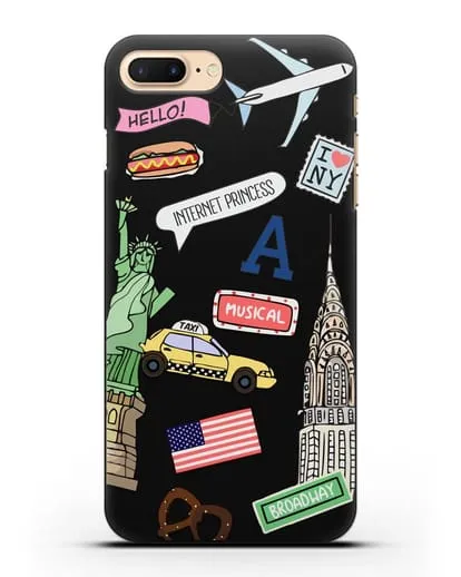 Чехол со стикерами Нью-Йорк, статуя Свободы, желтое такси силиконовый для iPhone 8 Plus