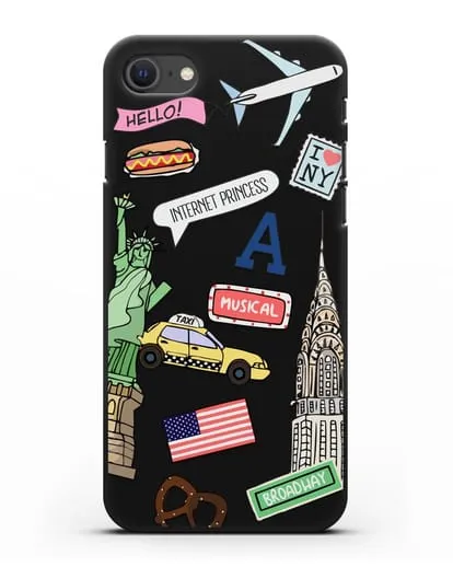 Чехол со стикерами Нью-Йорк, статуя Свободы, желтое такси силиконовый для iPhone SE 2020