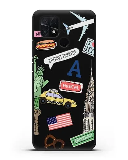 Чехол со стикерами Нью-Йорк, статуя Свободы, желтое такси силиконовый для Xiaomi Poco C40