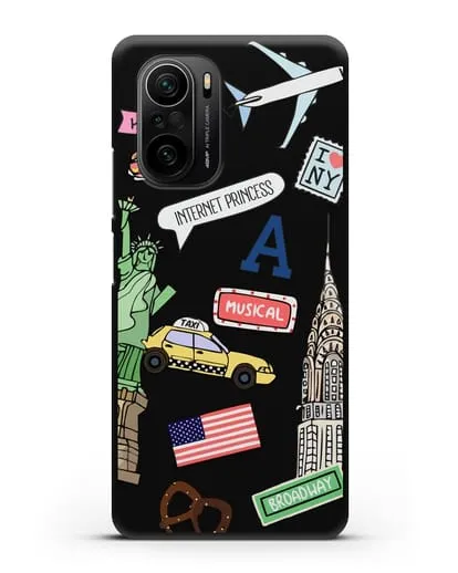 Чехол со стикерами Нью-Йорк, статуя Свободы, желтое такси силиконовый для Xiaomi Poco F3