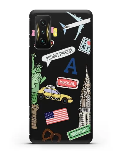 Чехол со стикерами Нью-Йорк, статуя Свободы, желтое такси силиконовый для Xiaomi Poco F4 GT