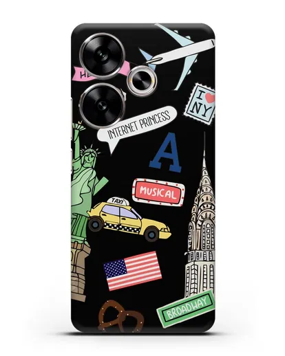 Чехол со стикерами Нью-Йорк, статуя Свободы, желтое такси силиконовый для Xiaomi Poco F6