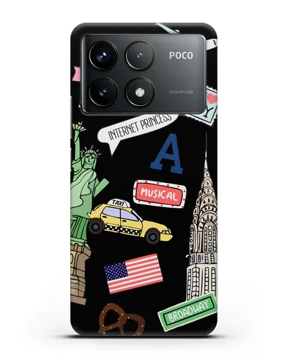 Чехол со стикерами Нью-Йорк, статуя Свободы, желтое такси силиконовый для Xiaomi Poco F6 Pro