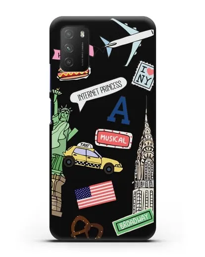 Чехол со стикерами Нью-Йорк, статуя Свободы, желтое такси силиконовый для Xiaomi Poco M3