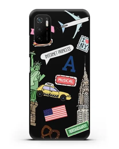 Чехол со стикерами Нью-Йорк, статуя Свободы, желтое такси силиконовый для Xiaomi Poco M3 Pro