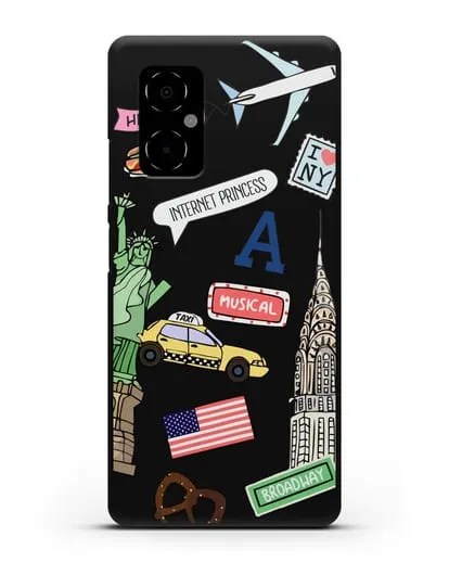 Чехол со стикерами Нью-Йорк, статуя Свободы, желтое такси силиконовый для Xiaomi Poco M4 5G