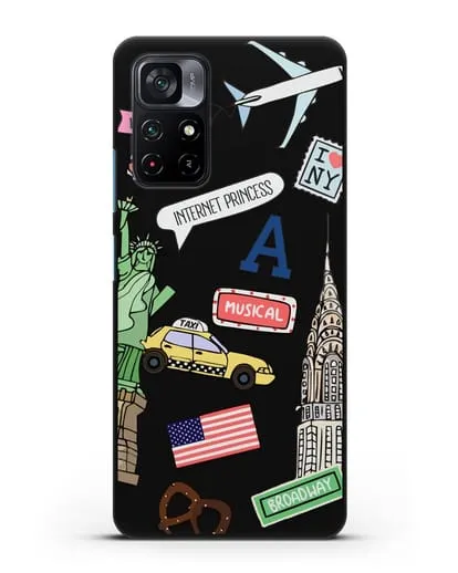 Чехол со стикерами Нью-Йорк, статуя Свободы, желтое такси силиконовый для Xiaomi Poco M4 Pro 5G