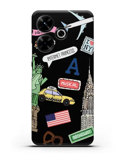 Чехол со стикерами Нью-Йорк, статуя Свободы, желтое такси силиконовый для Xiaomi Poco M6