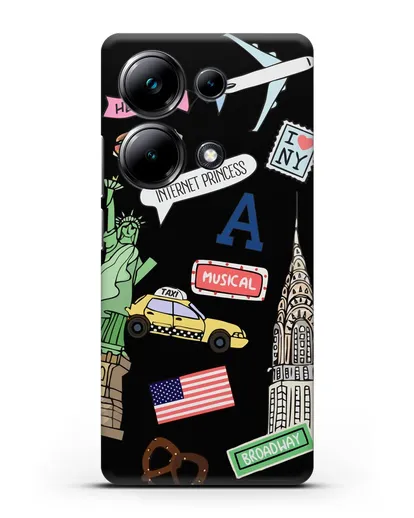 Чехол со стикерами Нью-Йорк, статуя Свободы, желтое такси силиконовый для Xiaomi Poco M6 Pro