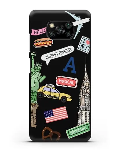 Чехол со стикерами Нью-Йорк, статуя Свободы, желтое такси силиконовый для Xiaomi Poco X3