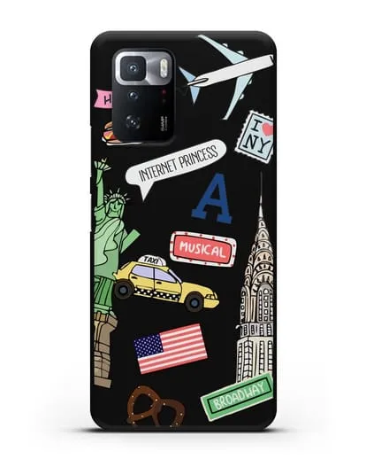 Чехол со стикерами Нью-Йорк, статуя Свободы, желтое такси силиконовый для Xiaomi Poco X3 GT