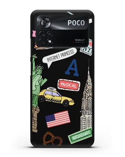 Чехол со стикерами Нью-Йорк, статуя Свободы, желтое такси силиконовый для Xiaomi Poco X4 Pro