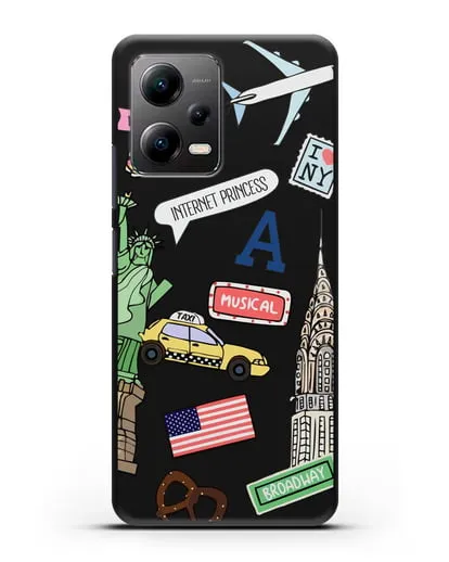 Чехол со стикерами Нью-Йорк, статуя Свободы, желтое такси силиконовый для Xiaomi Poco X5