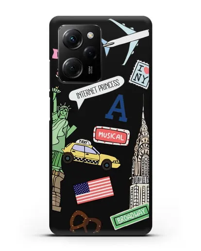 Чехол со стикерами Нью-Йорк, статуя Свободы, желтое такси силиконовый для Xiaomi Poco X5 Pro