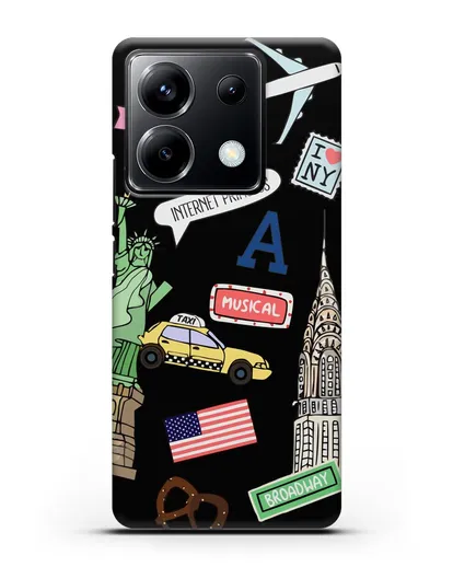 Чехол со стикерами Нью-Йорк, статуя Свободы, желтое такси силиконовый для Xiaomi Poco X6