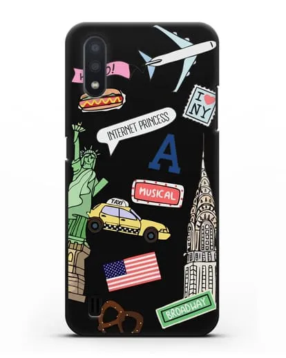 Чехол со стикерами Нью-Йорк, статуя Свободы, желтое такси силиконовый для Samsung Galaxy A01 [SM-A015F]