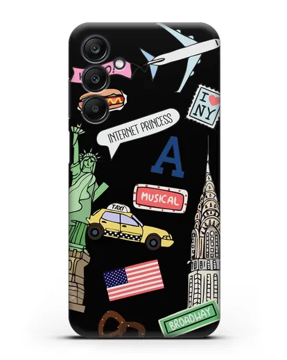 Чехол со стикерами Нью-Йорк, статуя Свободы, желтое такси силиконовый для Samsung Galaxy A25 [SM-A256]