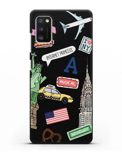 Чехол со стикерами Нью-Йорк, статуя Свободы, желтое такси силиконовый для Samsung Galaxy A41 [SM-A415F]