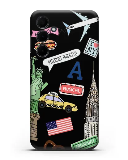 Чехол со стикерами Нью-Йорк, статуя Свободы, желтое такси силиконовый для Samsung Galaxy A55 [SM-A556]