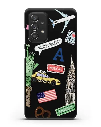 Чехол со стикерами Нью-Йорк, статуя Свободы, желтое такси силиконовый для Samsung Galaxy A53