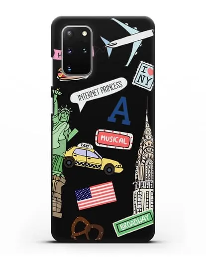Чехол со стикерами Нью-Йорк, статуя Свободы, желтое такси силиконовый для Samsung Galaxy S20 Plus [SM-G985F]