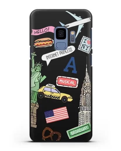 Чехол со стикерами Нью-Йорк, статуя Свободы, желтое такси силиконовый для Samsung Galaxy S9 [SM-G960F]