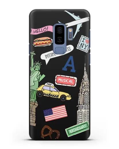Чехол со стикерами Нью-Йорк, статуя Свободы, желтое такси силиконовый для Samsung Galaxy S9 Plus [SM-G965F]