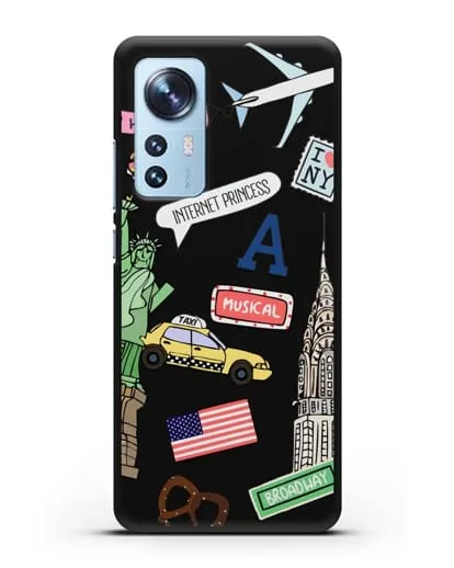 Чехол со стикерами Нью-Йорк, статуя Свободы, желтое такси силиконовый для Xiaomi 12