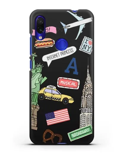 Чехол со стикерами Нью-Йорк, статуя Свободы, желтое такси силиконовый для Xiaomi Redmi Note 7