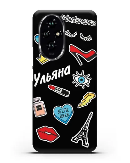 Именной чехол со стикерами Корона, помада, красные туфли силиконовый для Honor 200