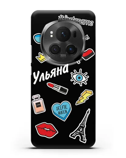 Именной чехол со стикерами Корона, помада, красные туфли силиконовый для Honor Magic 6 Pro