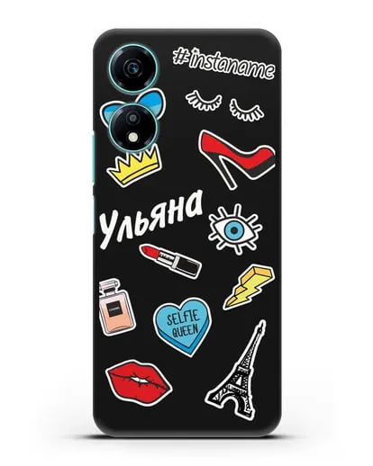 Именной чехол со стикерами Корона, помада, красные туфли силиконовый для Honor X5 Plus
