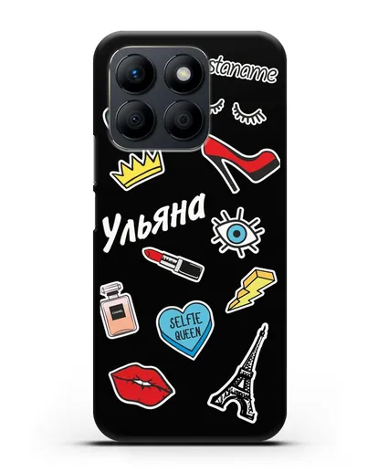 Именной чехол со стикерами Корона, помада, красные туфли силиконовый для Honor X8b